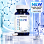 PROTOCOL Restore+ BPC 1 mg, 60 capsules: dietary supplement bottle with one capsule on a clear glass stand, NEW double the BPC per capsule badge