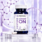 PROTOCOL Restore+ pinealON 1 mg, 60 capsules: dietary supplement bottle with one capsule on a clear glass stand